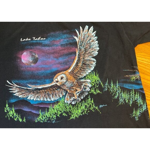 VTG 90s XXL 2XL Lake Tahoe Barn Owl Nature Habitat Single Stitch T-Shirt USA - Picture 7 of 11